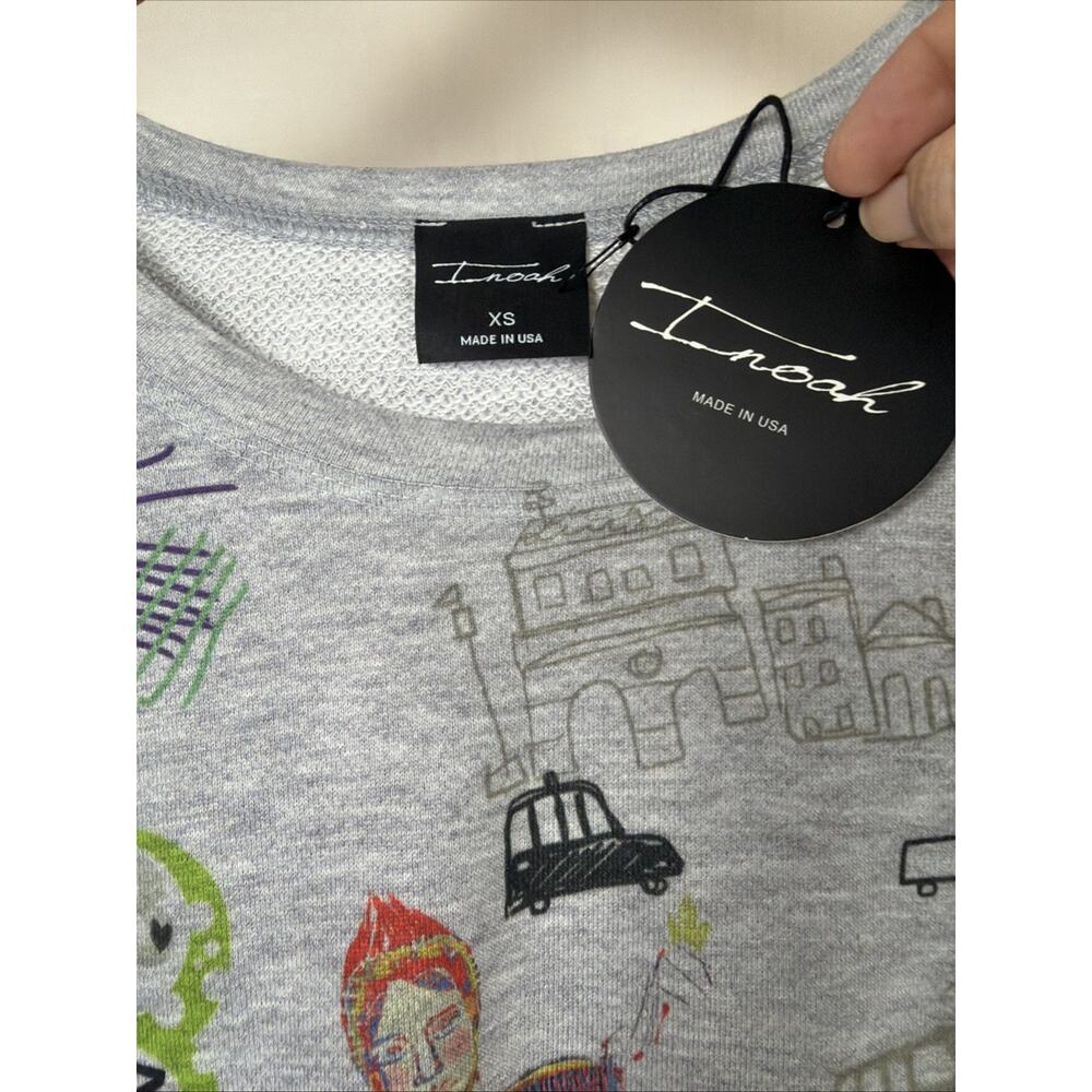NWT Inoah Gray Artsy Dog Pattern High Low Hem Long Top #0870 XS USA - Picture 4 of 4